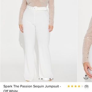 Fashion nova- White Sequin Jumpsuit with Belt